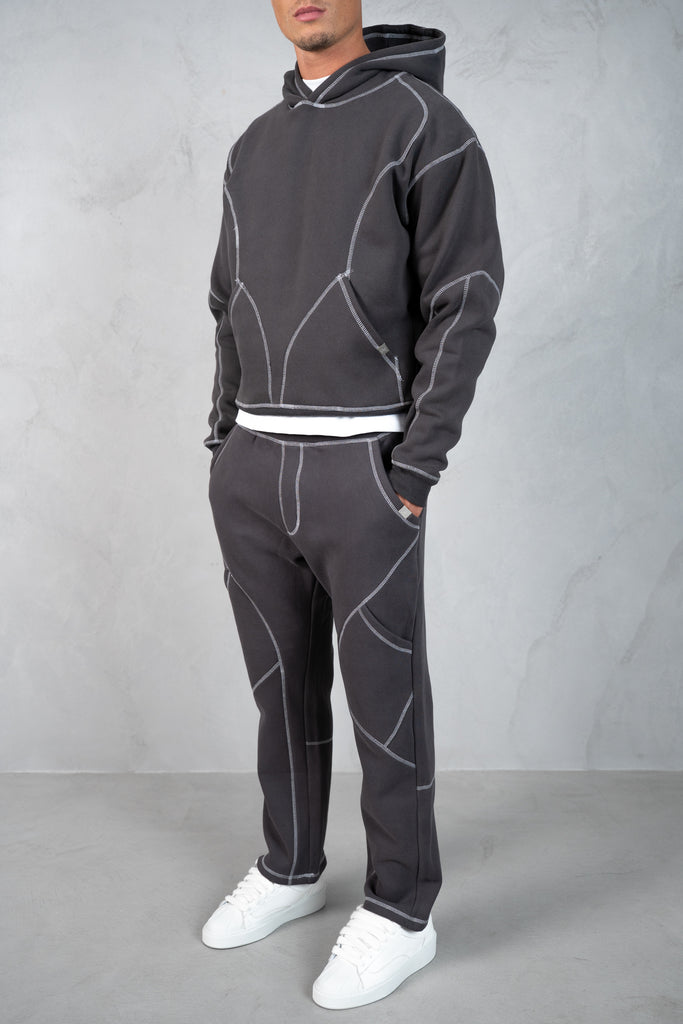 Contrast Stitch Pull Over Hoody - Charcoal
