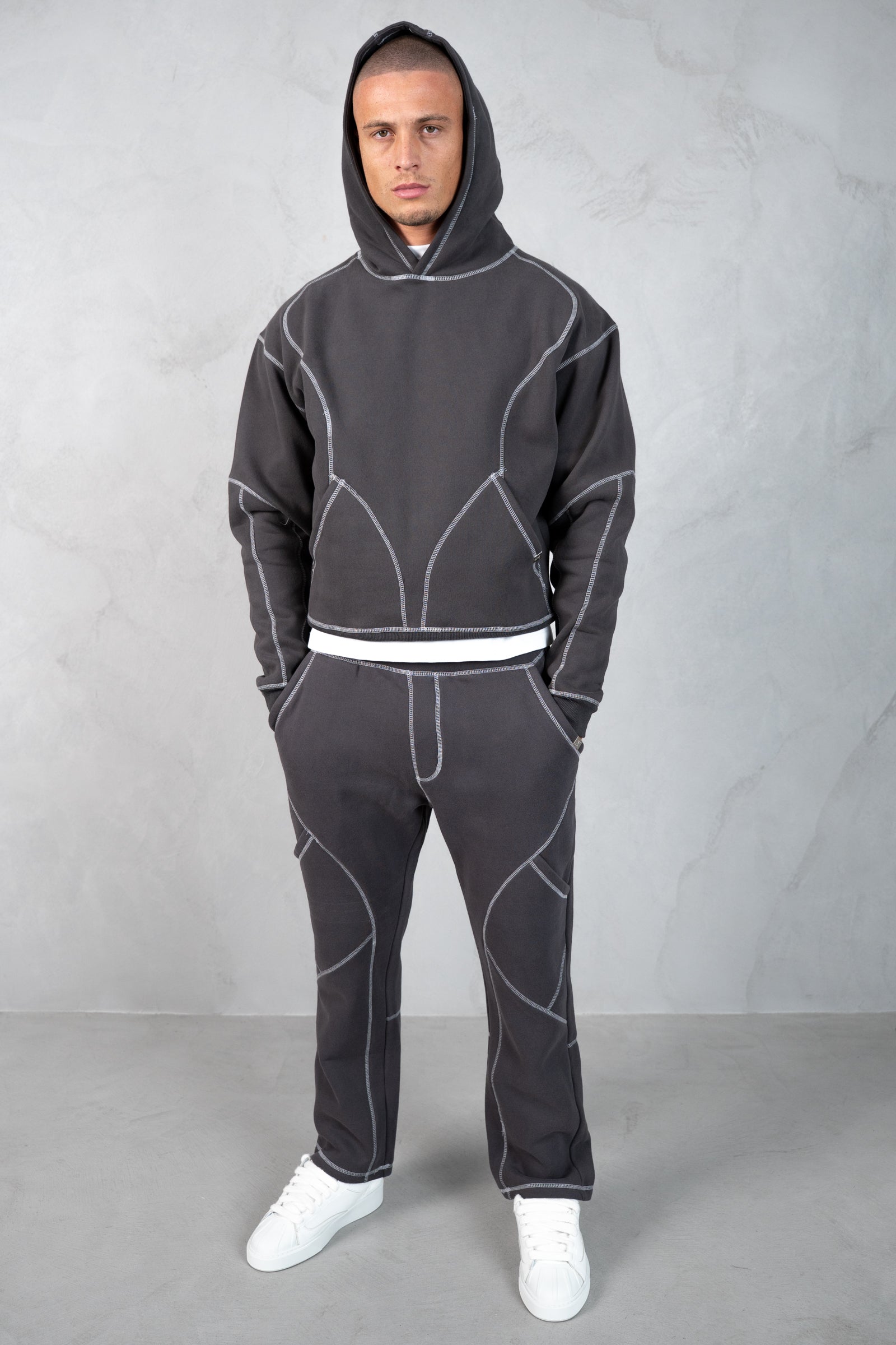 Contrast Stitch Straight Leg Jogger - Charcoal