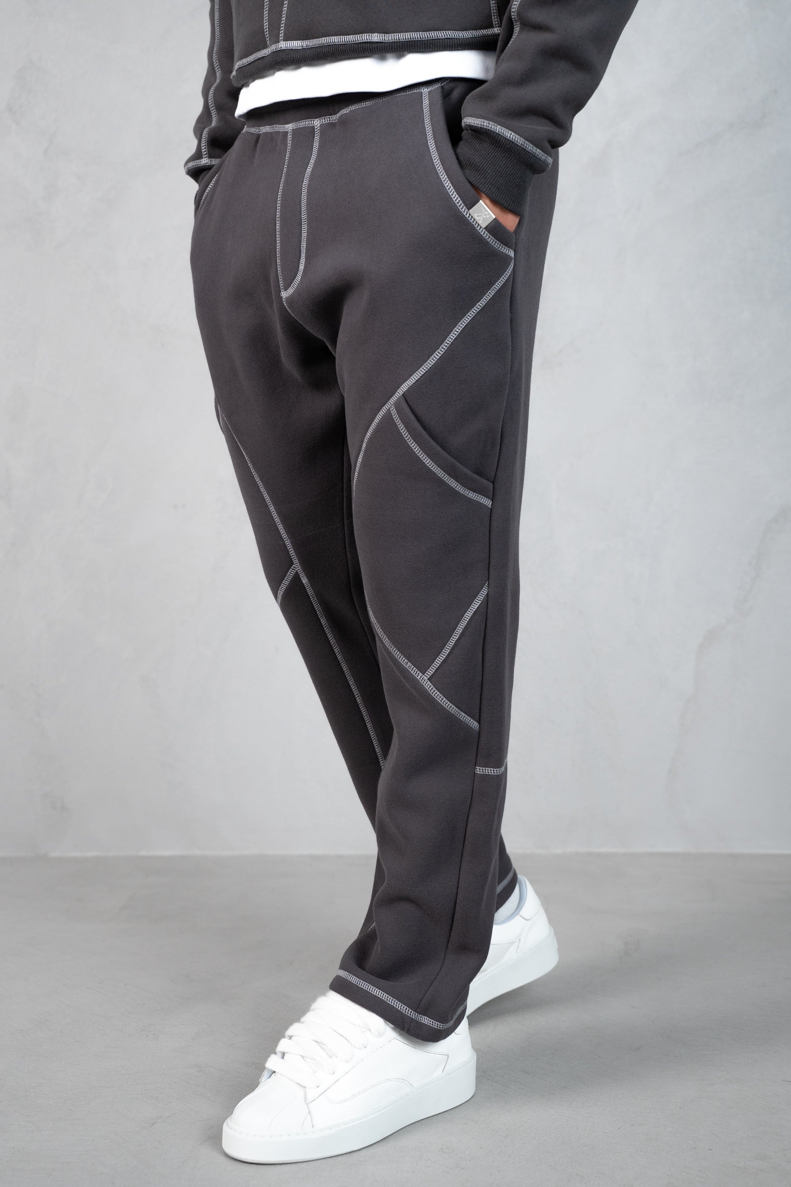 Contrast Stitch Straight Leg Jogger - Charcoal