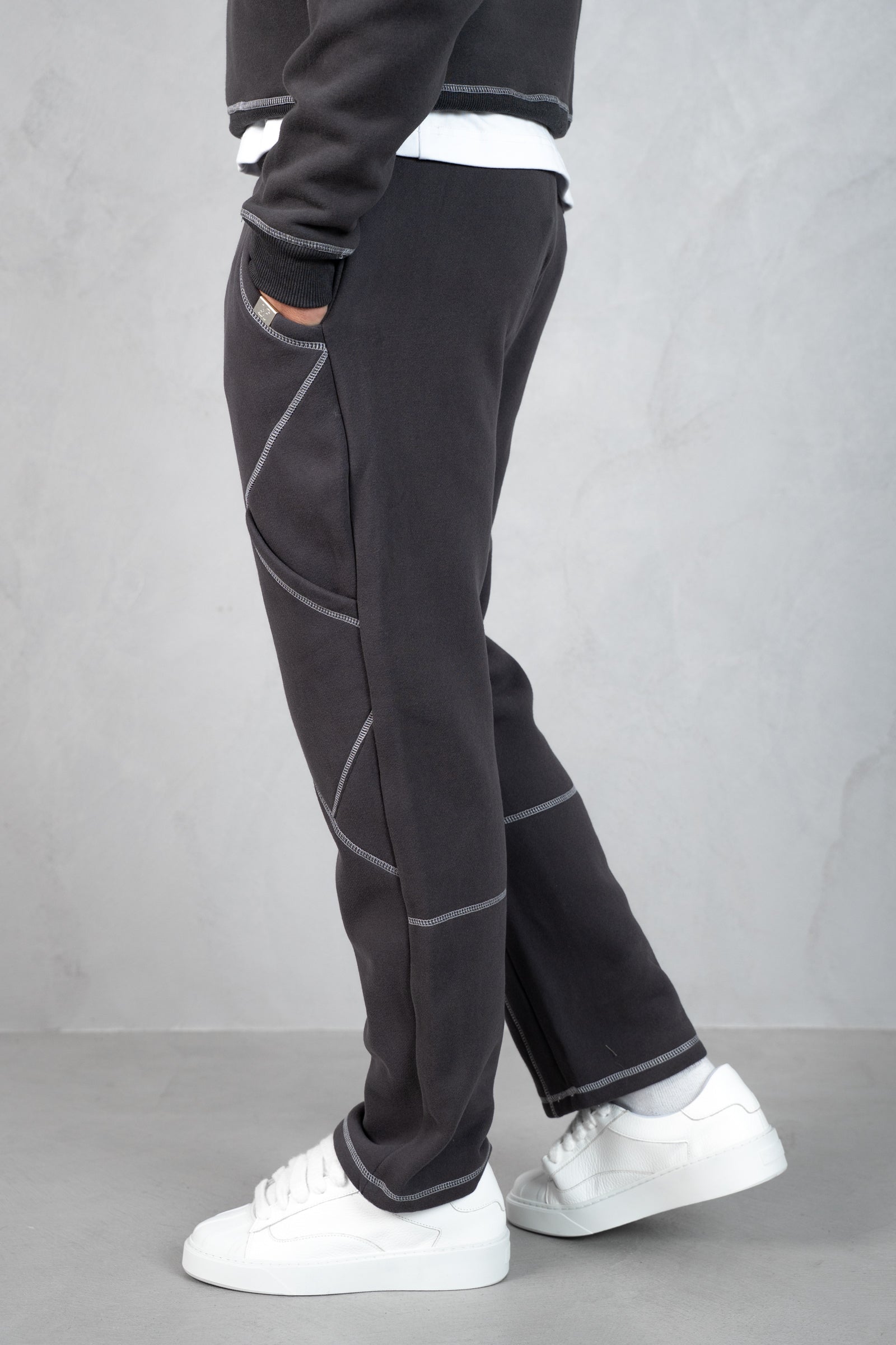 Contrast Stitch Straight Leg Jogger - Charcoal