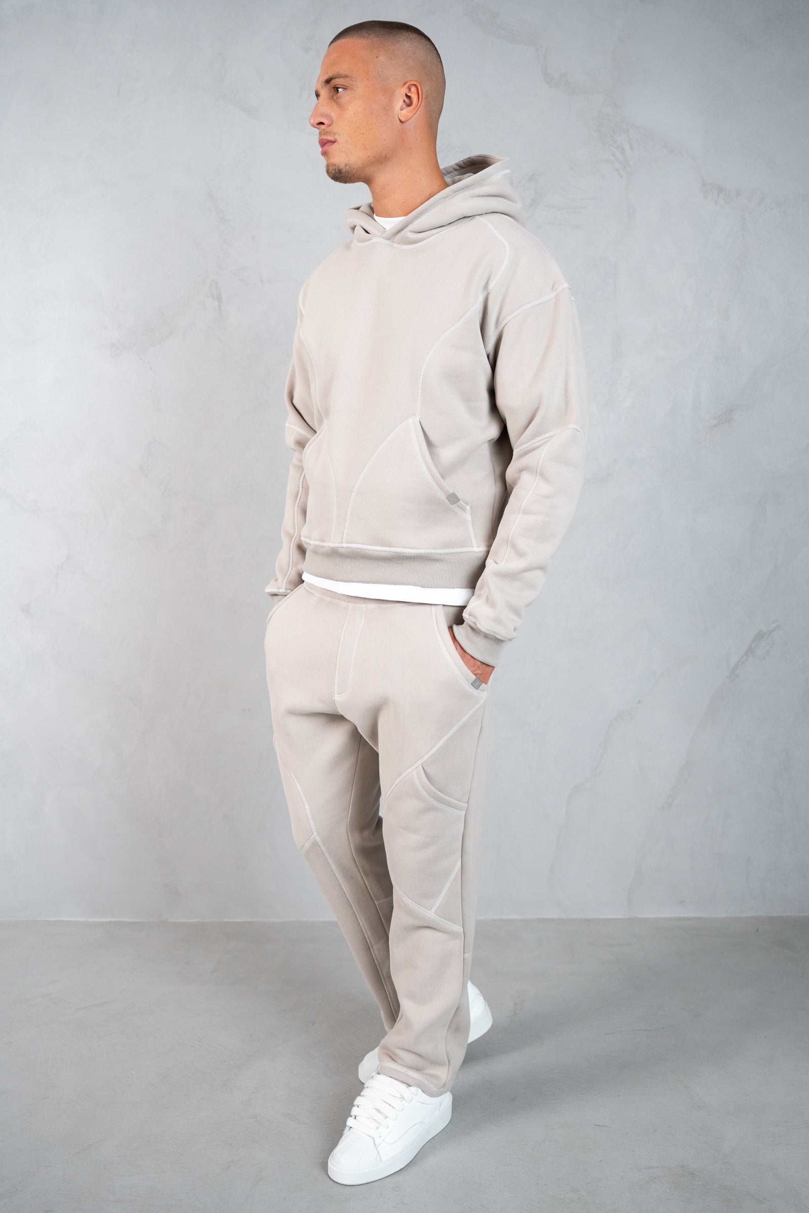 Contrast Stitch Straight Leg Jogger - Grey