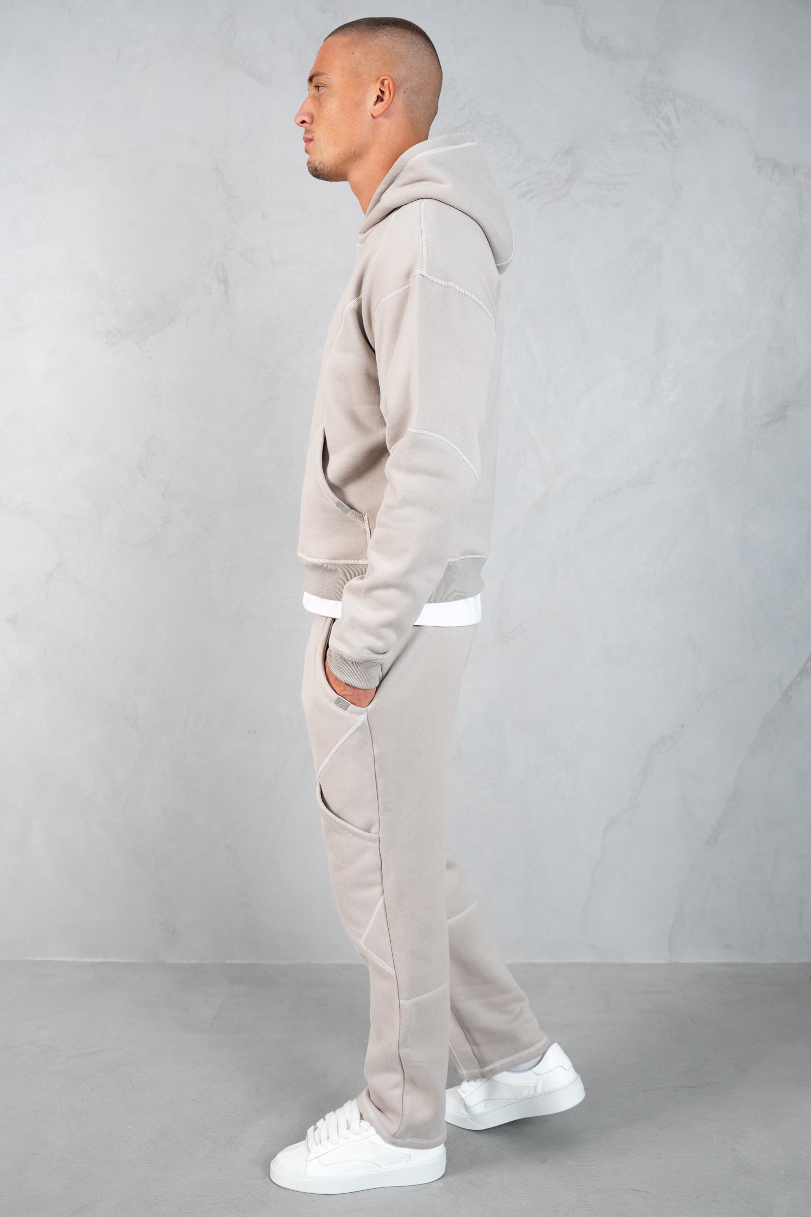 Contrast Stitch Pull Over Hoody - Grey