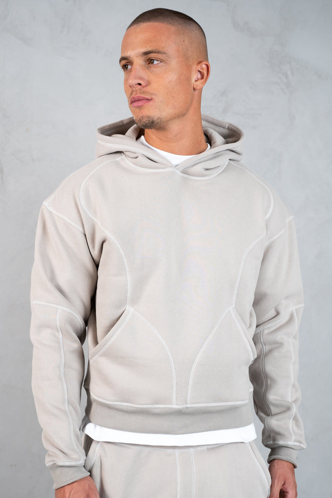 Contrast Stitch Pull Over Hoody - Grey