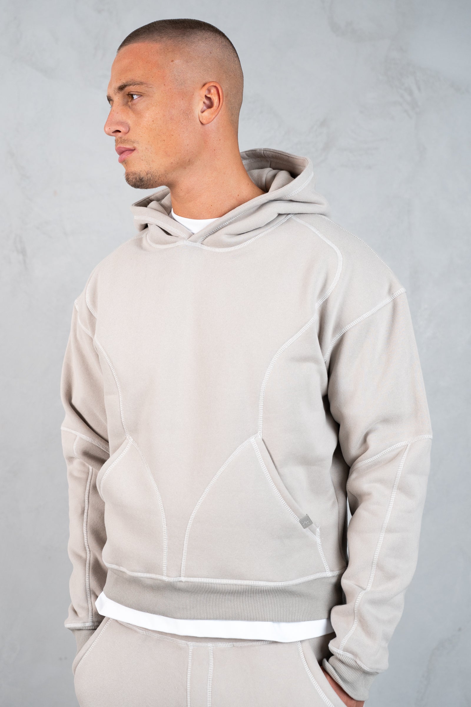 Contrast Stitch Pull Over Hoody - Grey