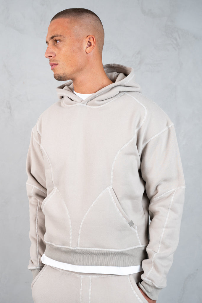 Contrast Stitch Pull Over Hoody - Grey