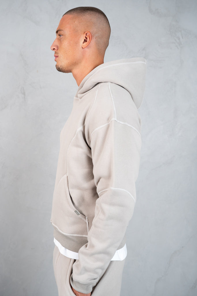 Contrast Stitch Pull Over Hoody - Grey