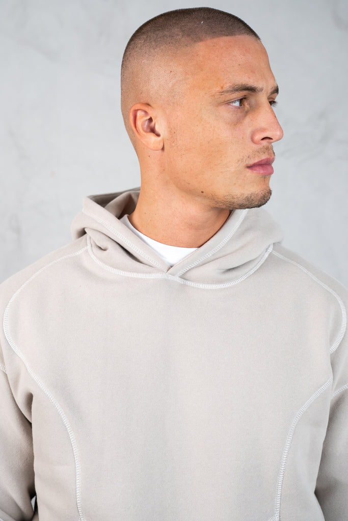 Contrast Stitch Pull Over Hoody - Grey