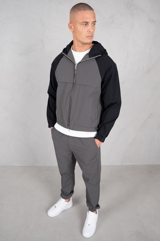Crinkle Panelled Windbreaker - Charcoal