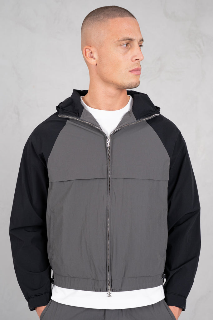 Crinkle Panelled Windbreaker - Charcoal