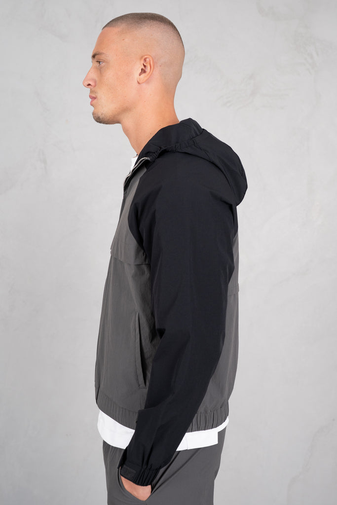 Crinkle Panelled Windbreaker - Charcoal