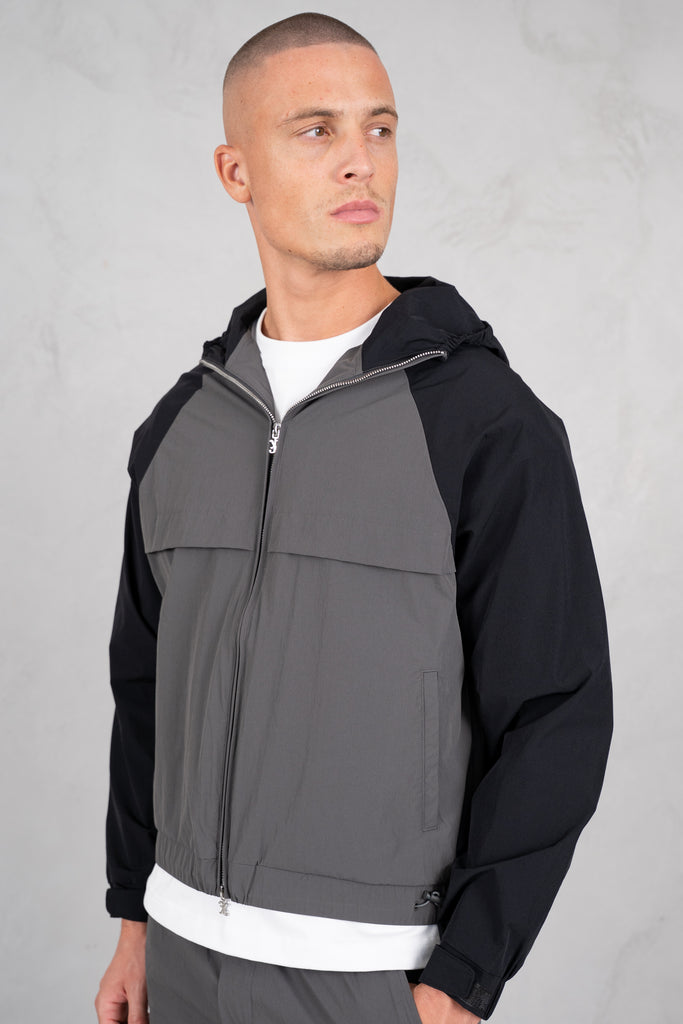 Crinkle Panelled Windbreaker - Charcoal