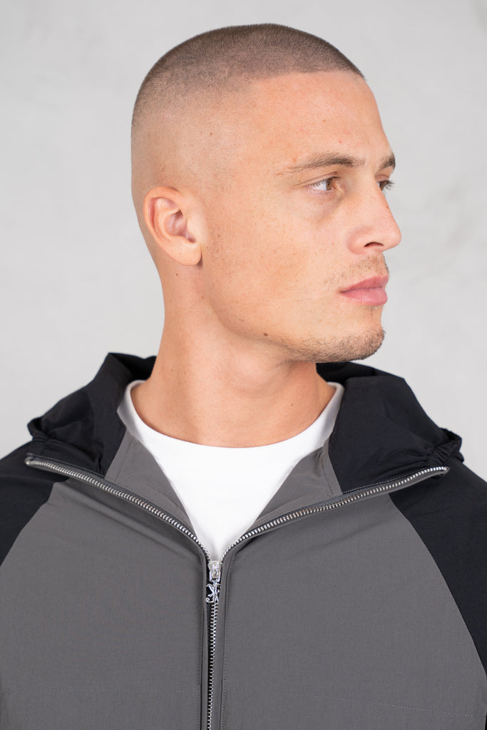 Crinkle Panelled Windbreaker - Charcoal