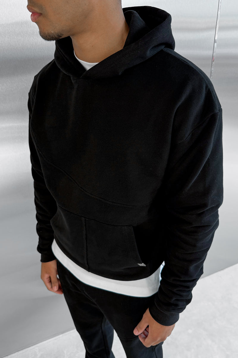 Curve Seam Boxy Hoodie - Black