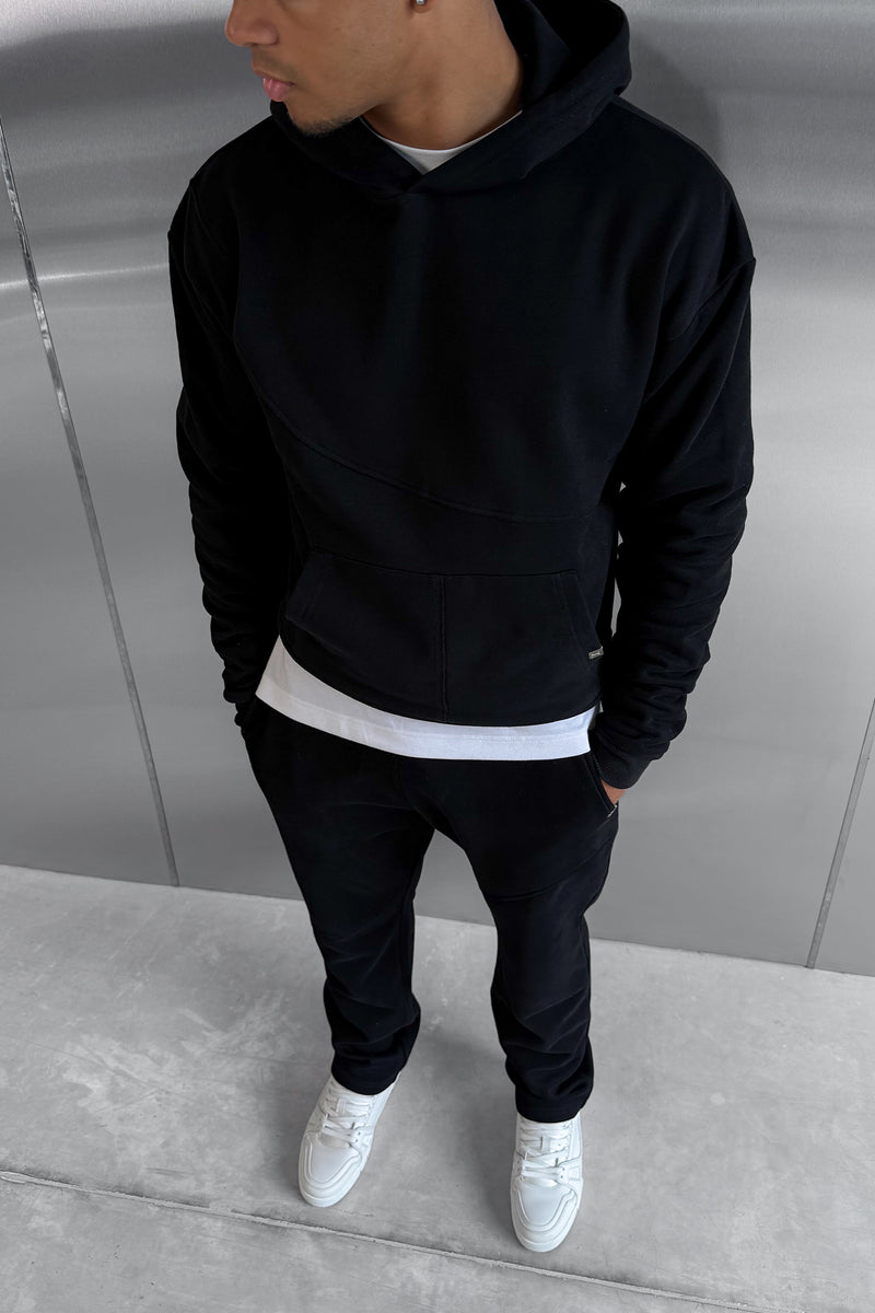 Curve Seam Boxy Hoodie - Black