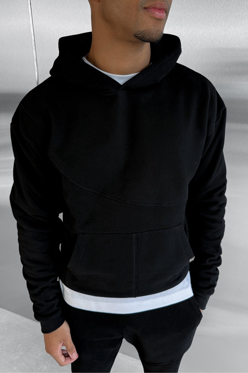 Curve Seam Boxy Hoodie - Black