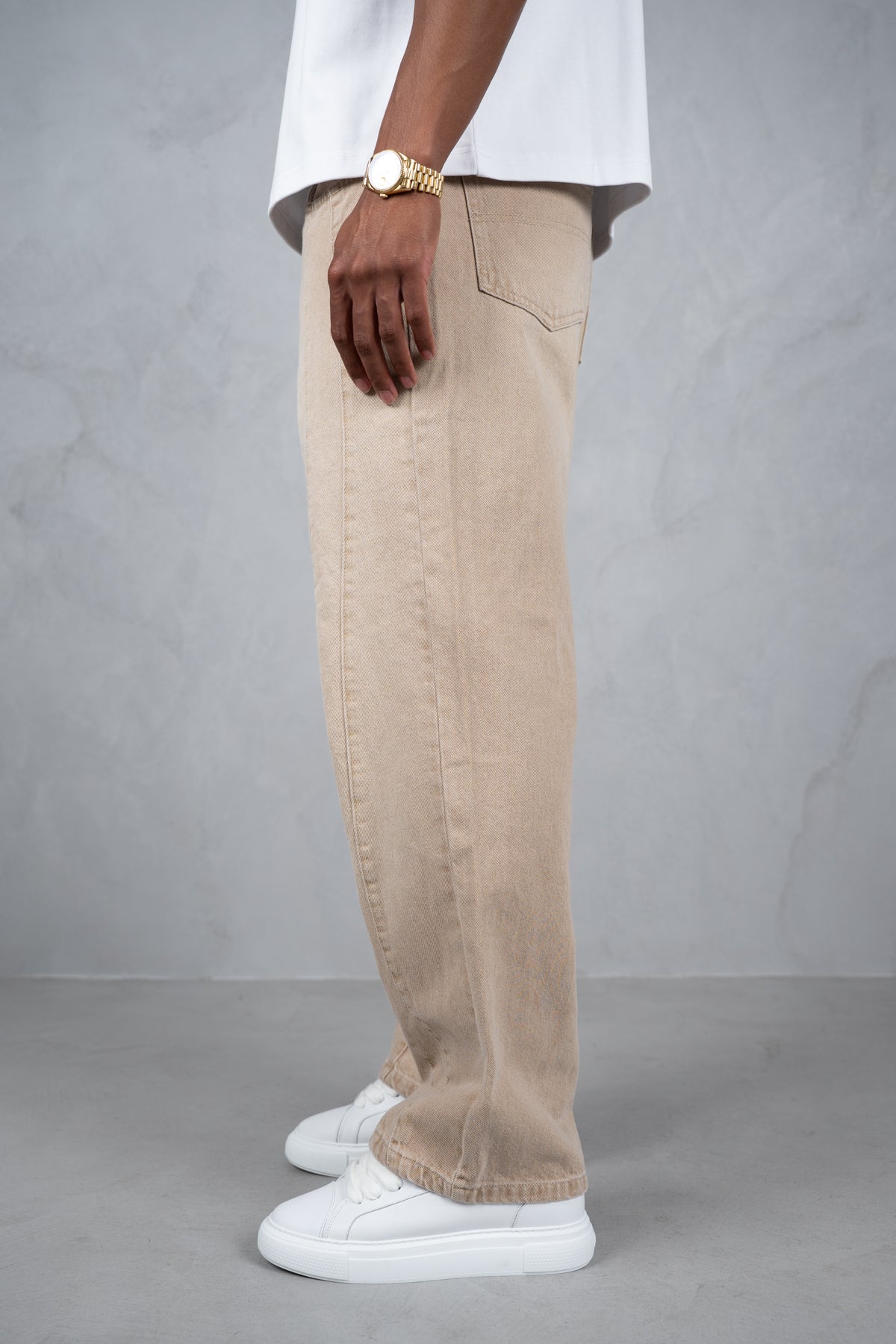 Curve Seam Washed Denim Jeans - Taupe