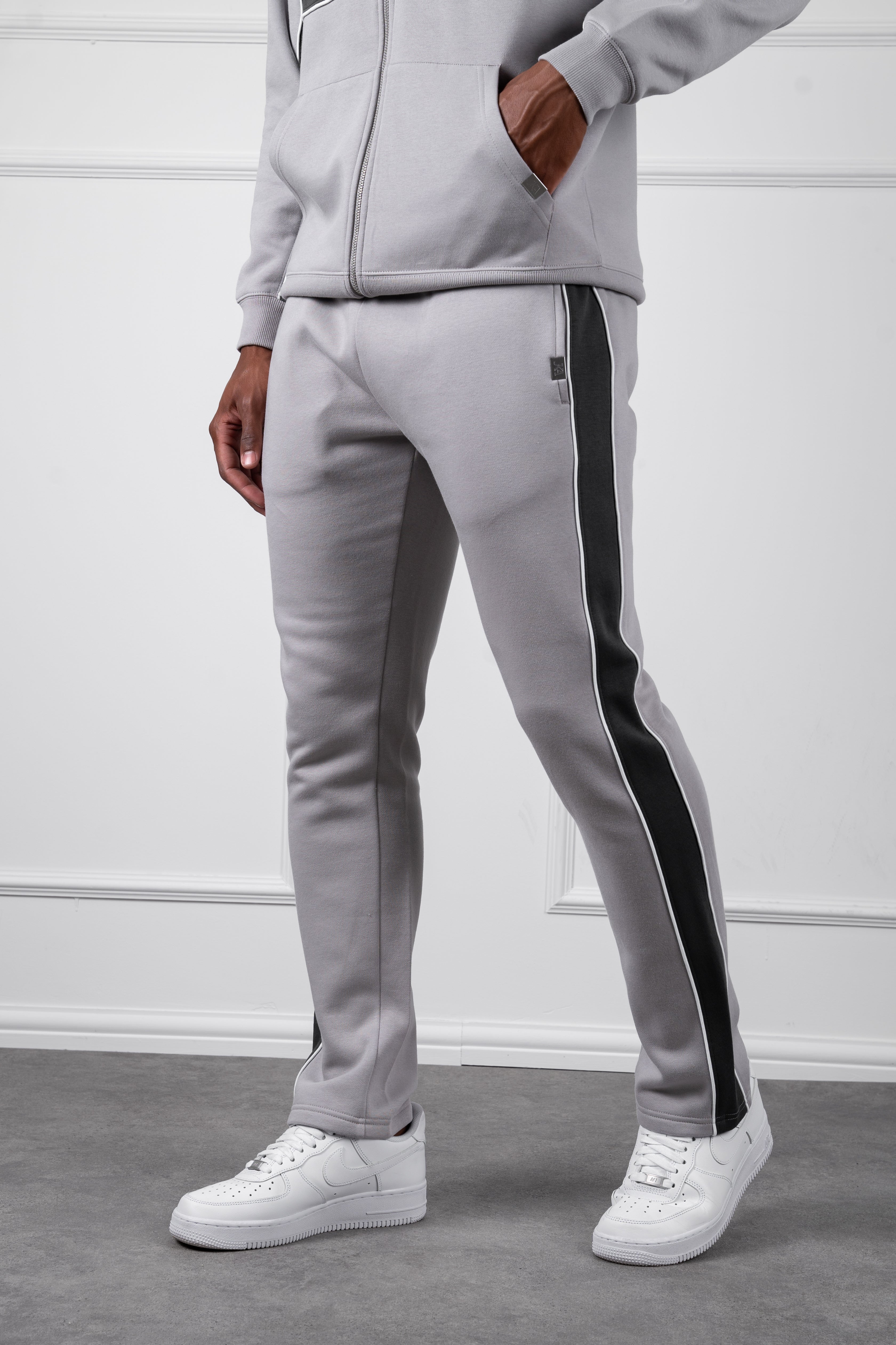 Panelled Relaxed Zip Through Hoodie - Grey