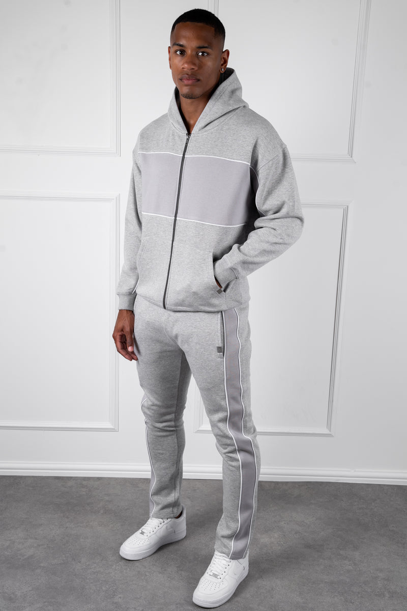 Panelled Straight Leg Jogger - Grey Marl