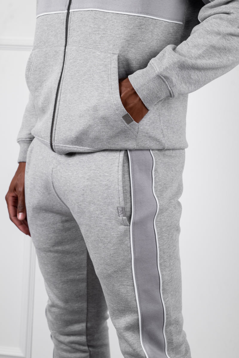 Panelled Relaxed Zip Through Hoodie - Grey Marl