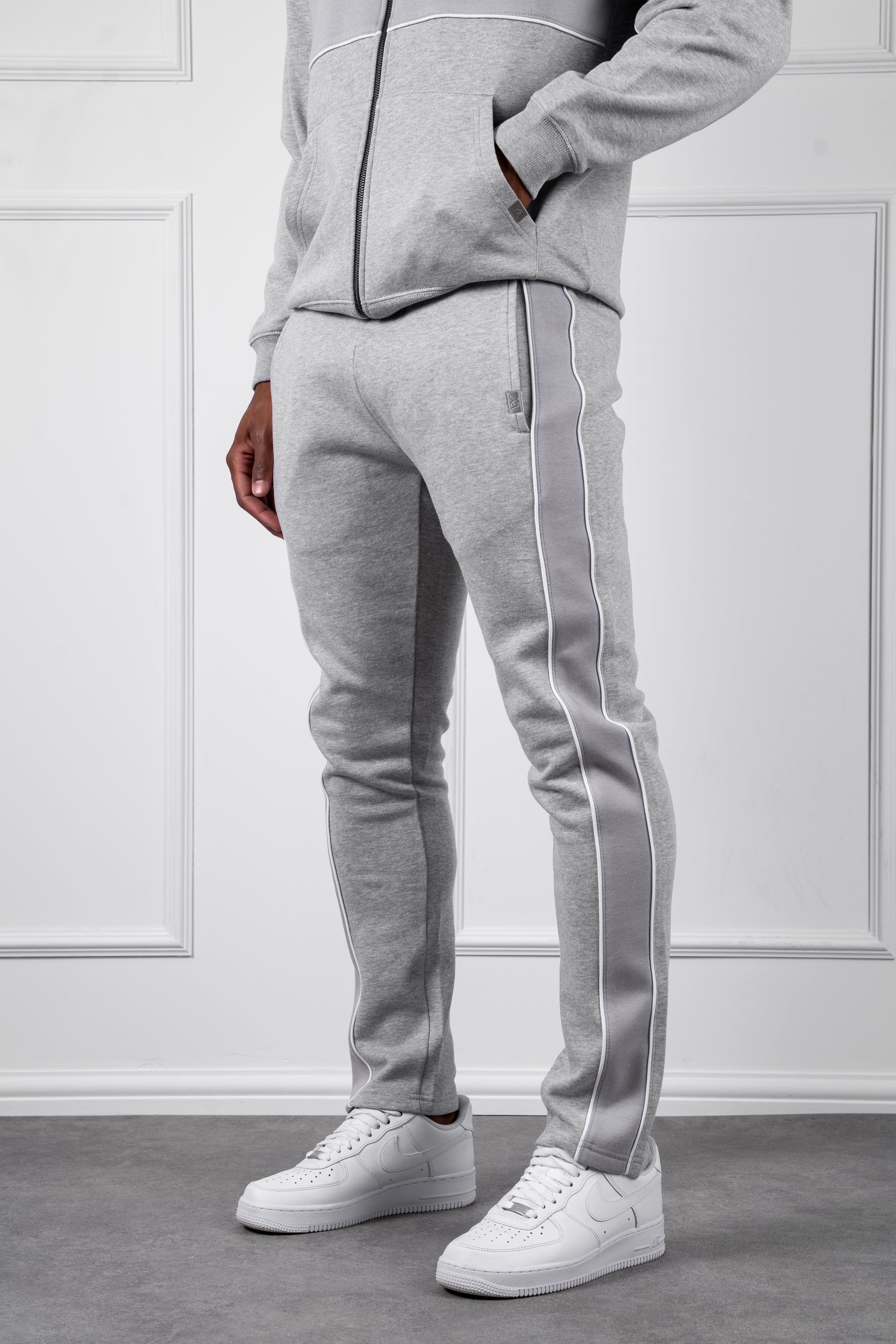 Panelled Straight Leg Jogger - Grey Marl