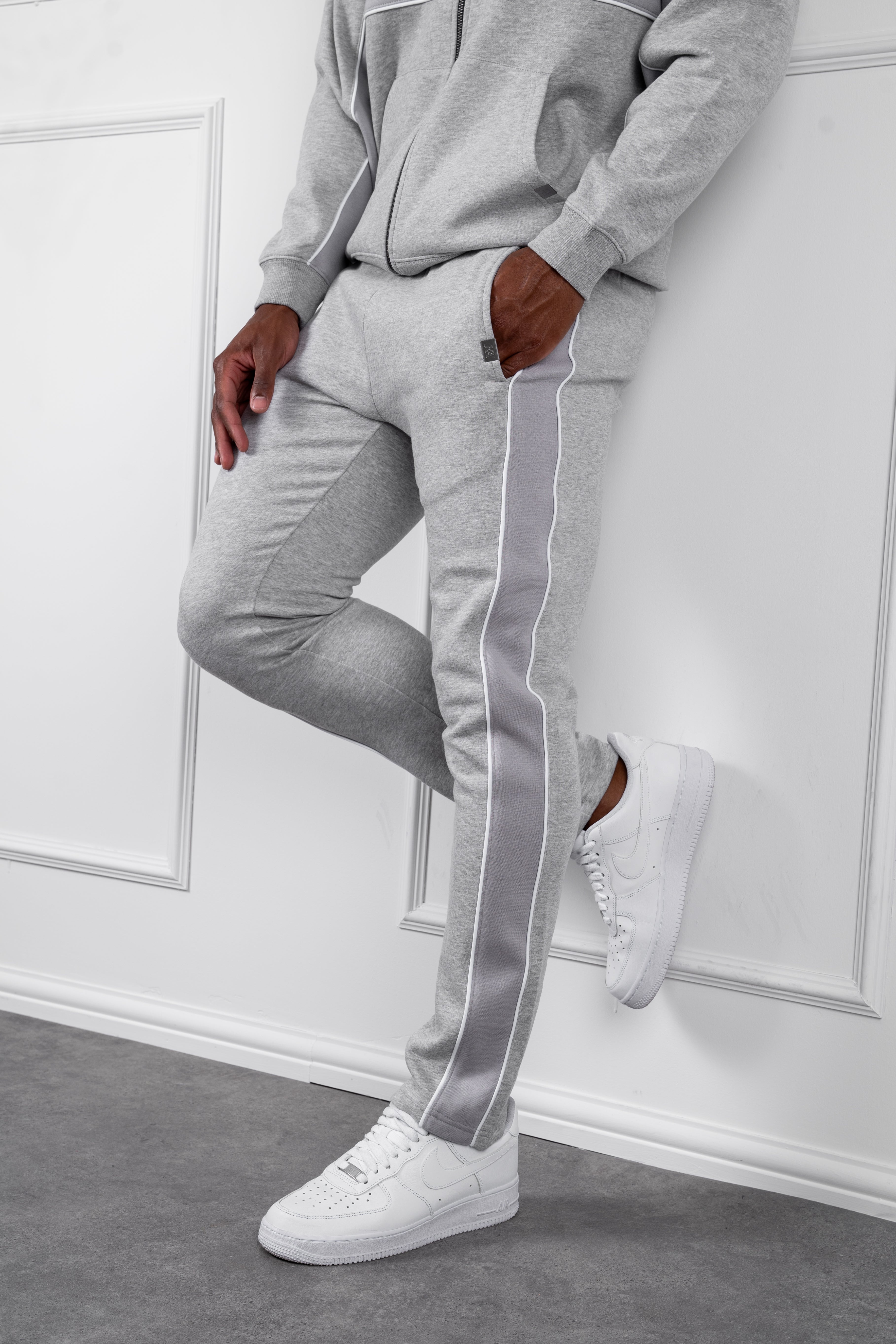 Panelled Straight Leg Jogger - Grey Marl