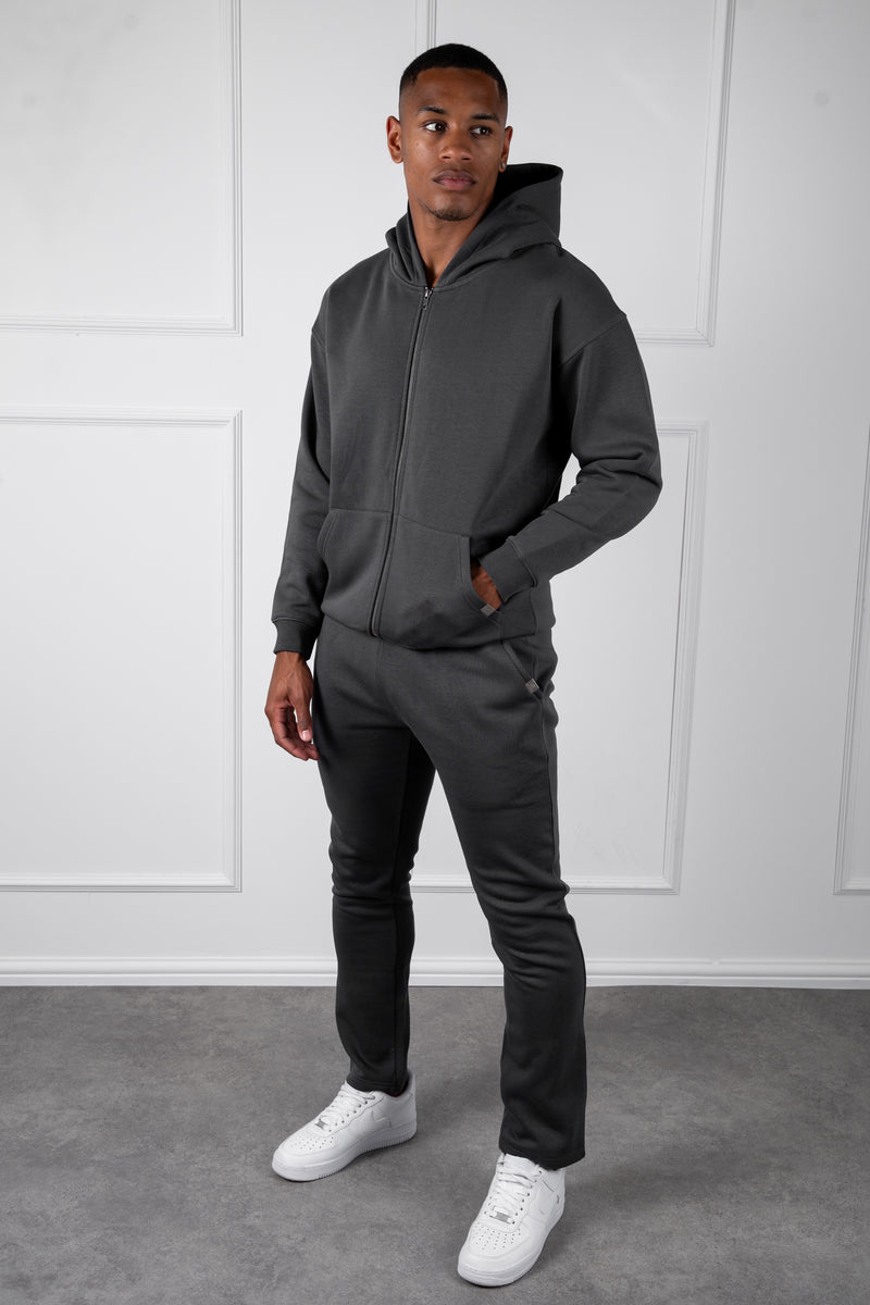 Relaxed Fit Zip Through Hoodie - Charcoal