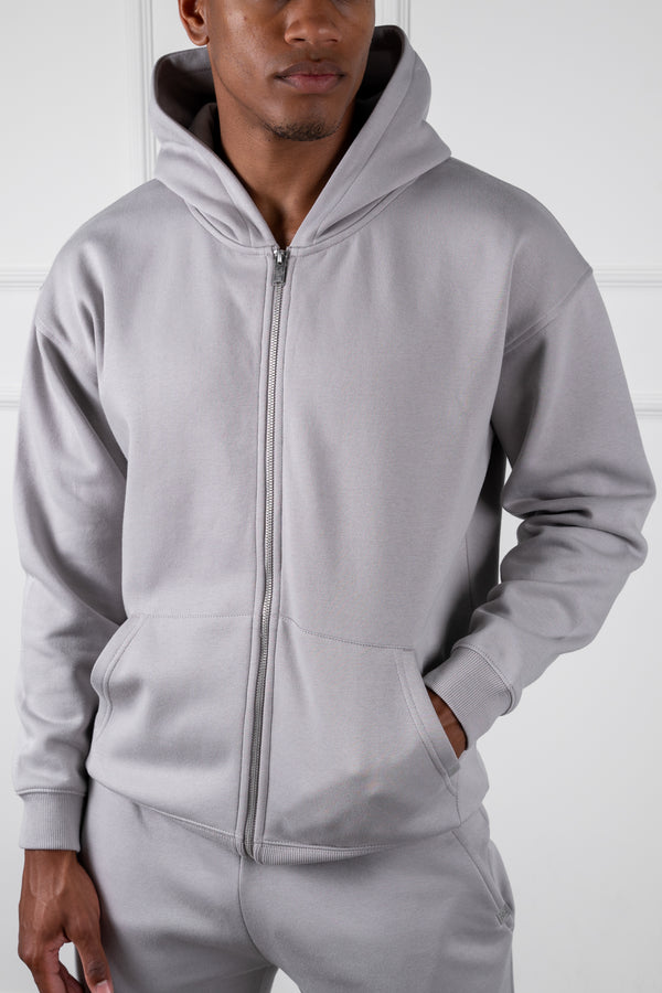 Relaxed Fit Zip Through Hoodie - Grey