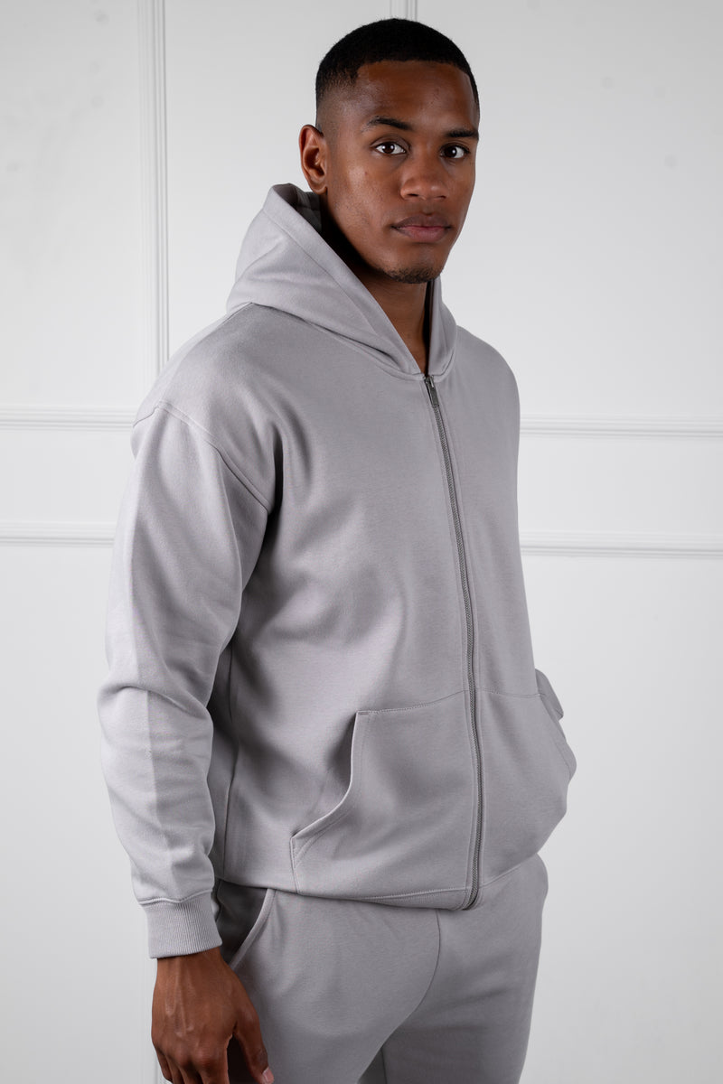 Relaxed Fit Zip Through Hoodie - Grey
