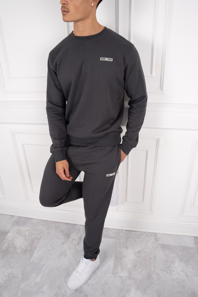 Day To Day Crew Neck Full Tracksuit Charcoal