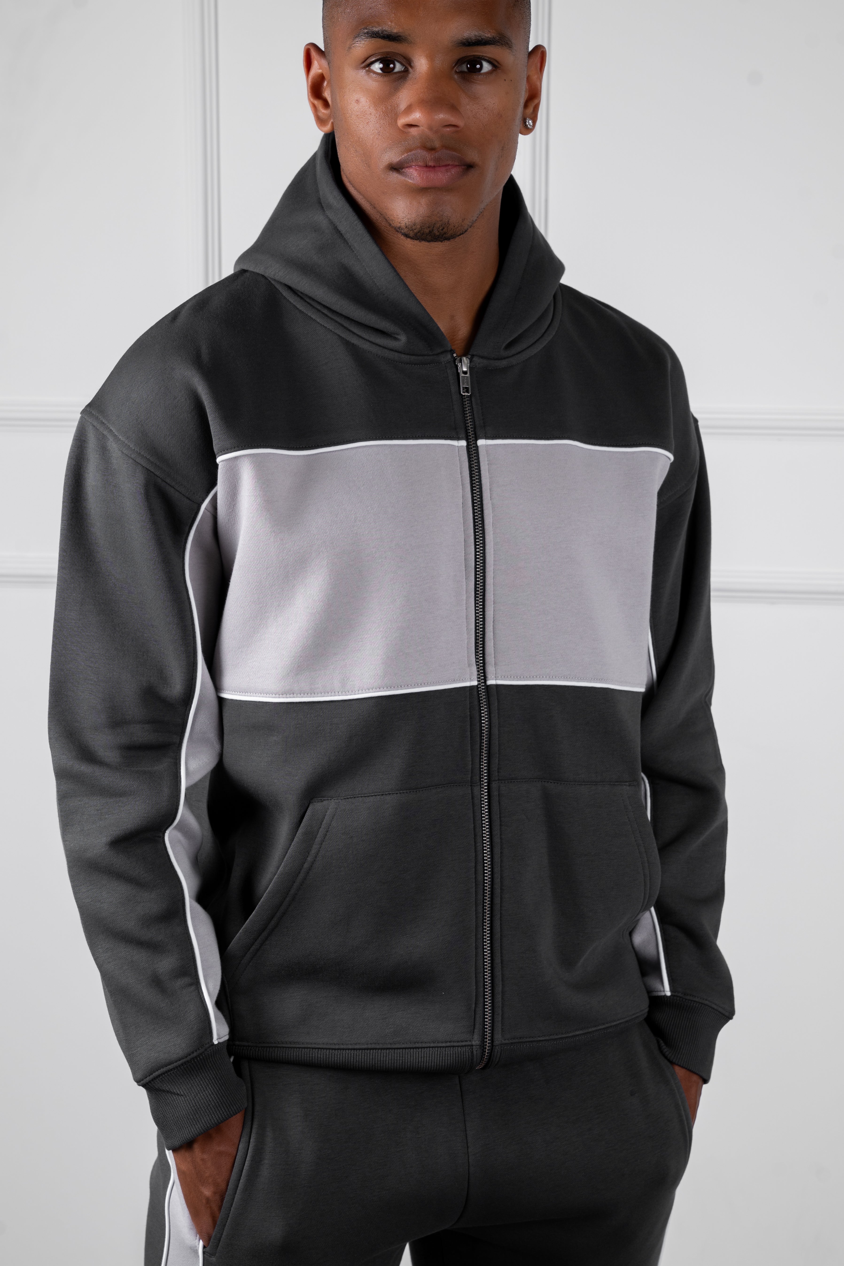 Panelled Straight Leg Jogger - Charcoal