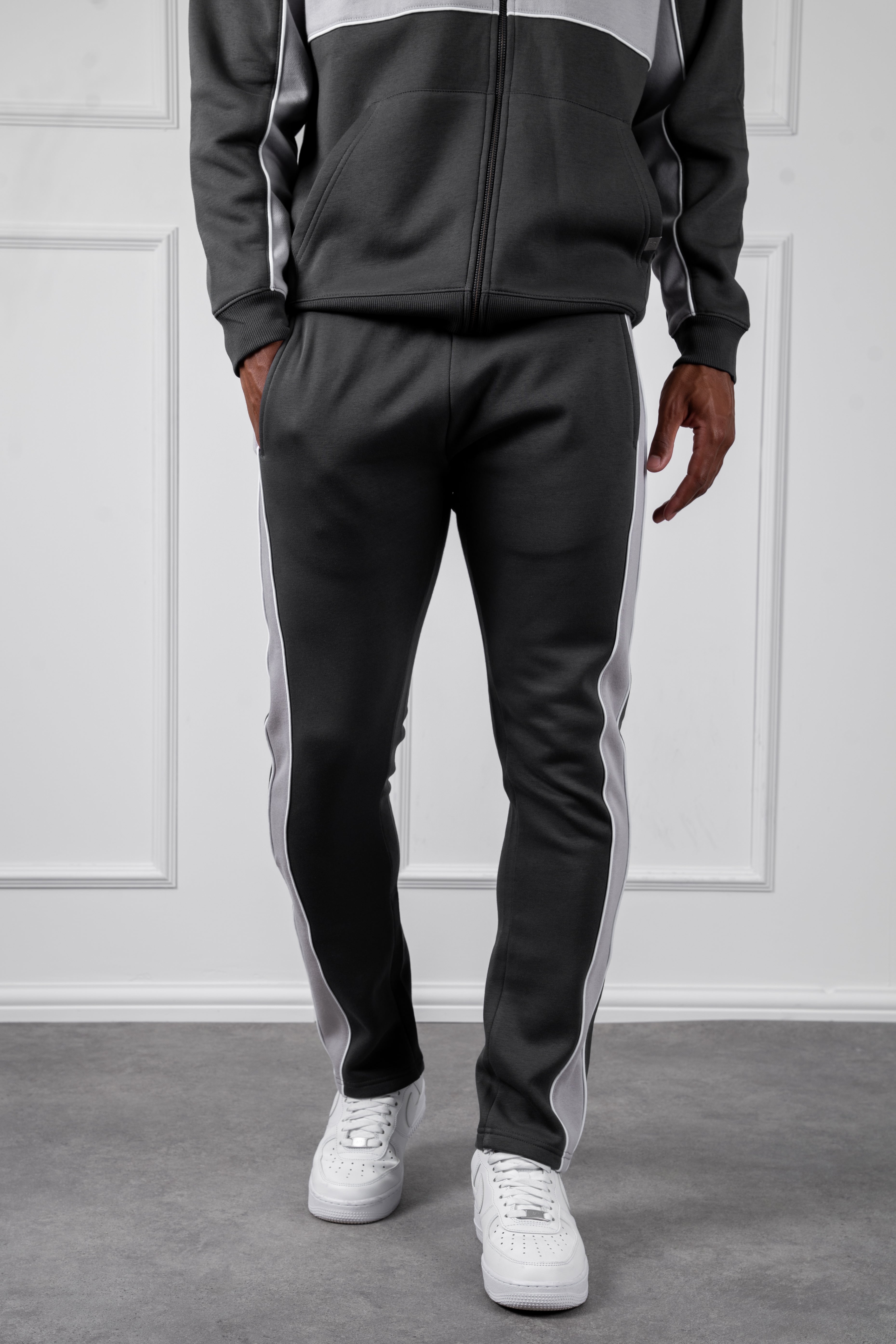 Panelled Straight Leg Jogger - Charcoal