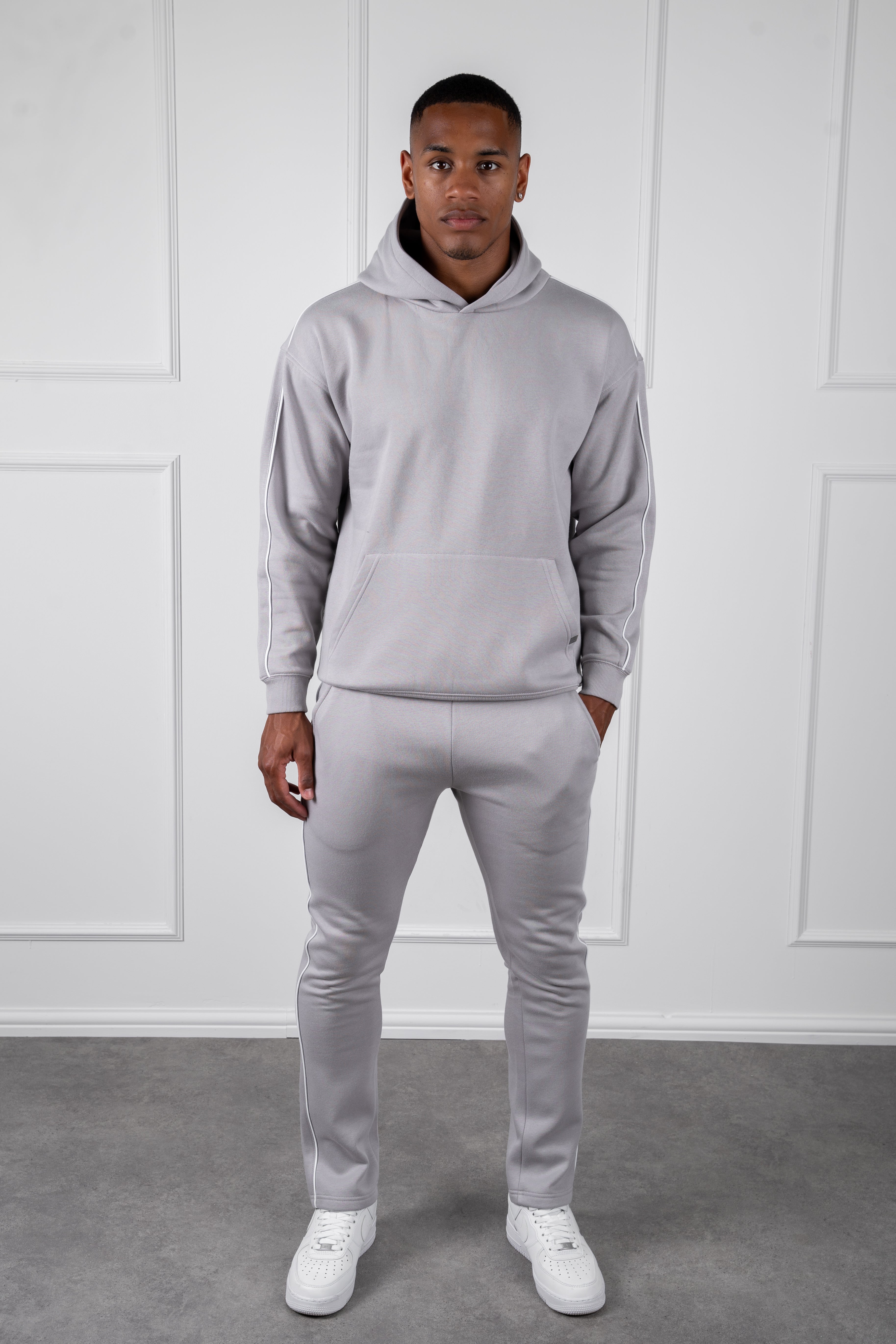 Piping Detail Straight Leg Jogger - Grey