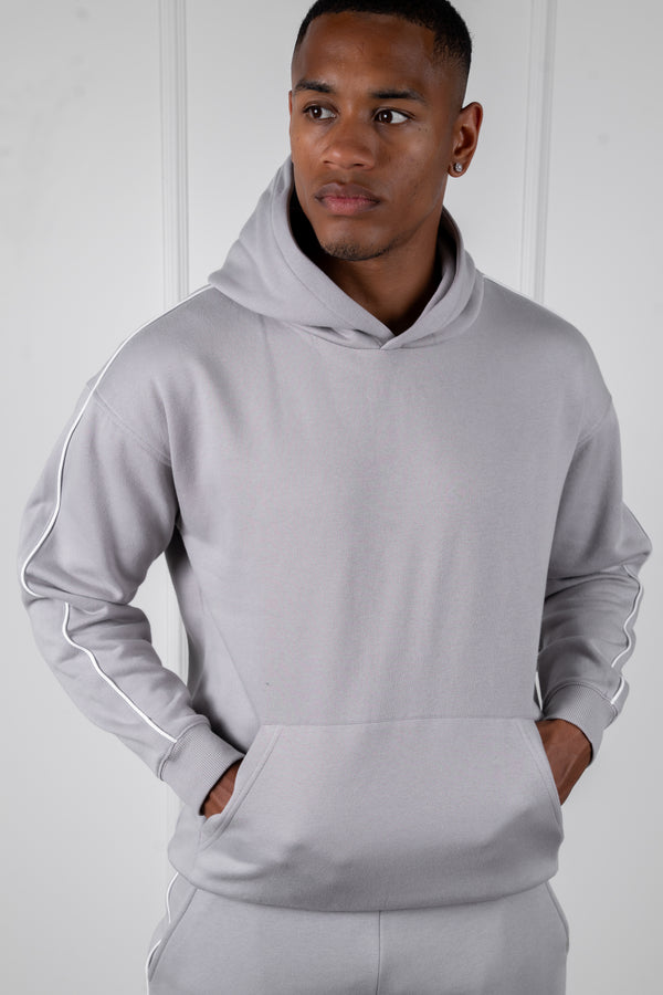 Piping Detail Hoodie - Grey