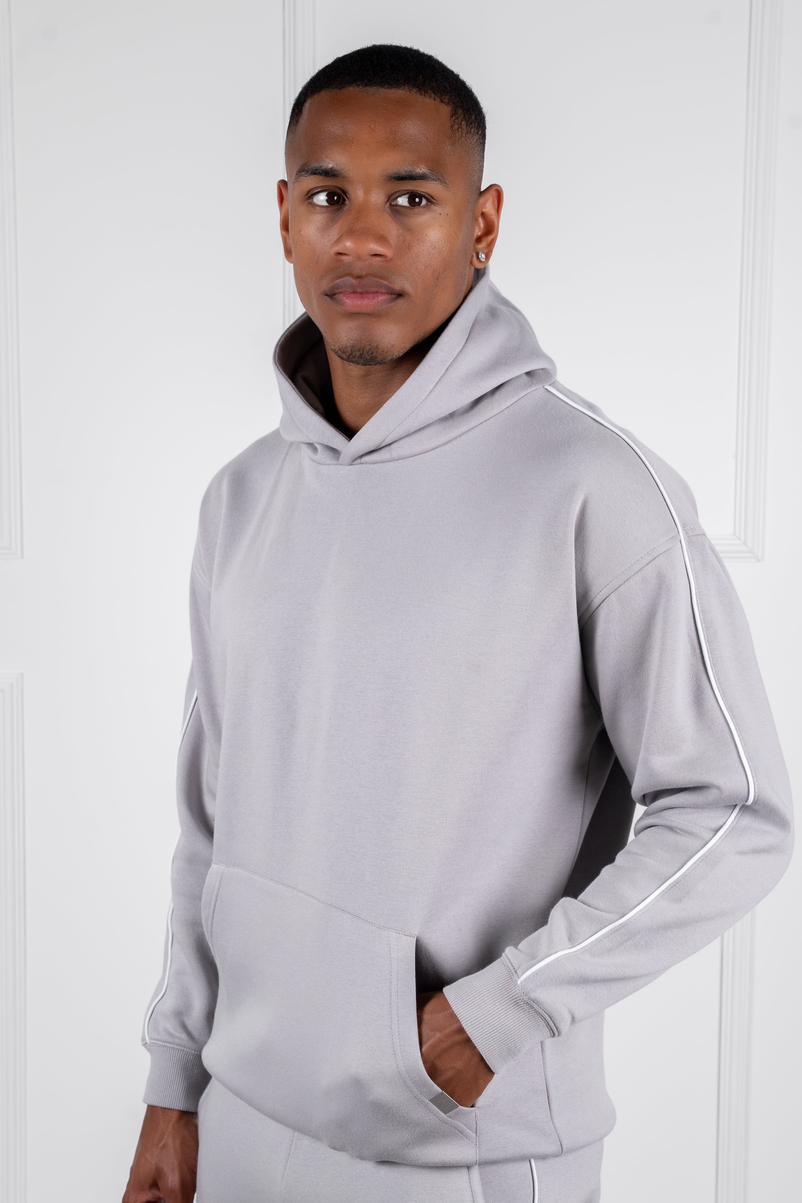 Piping Detail Hoodie - Grey