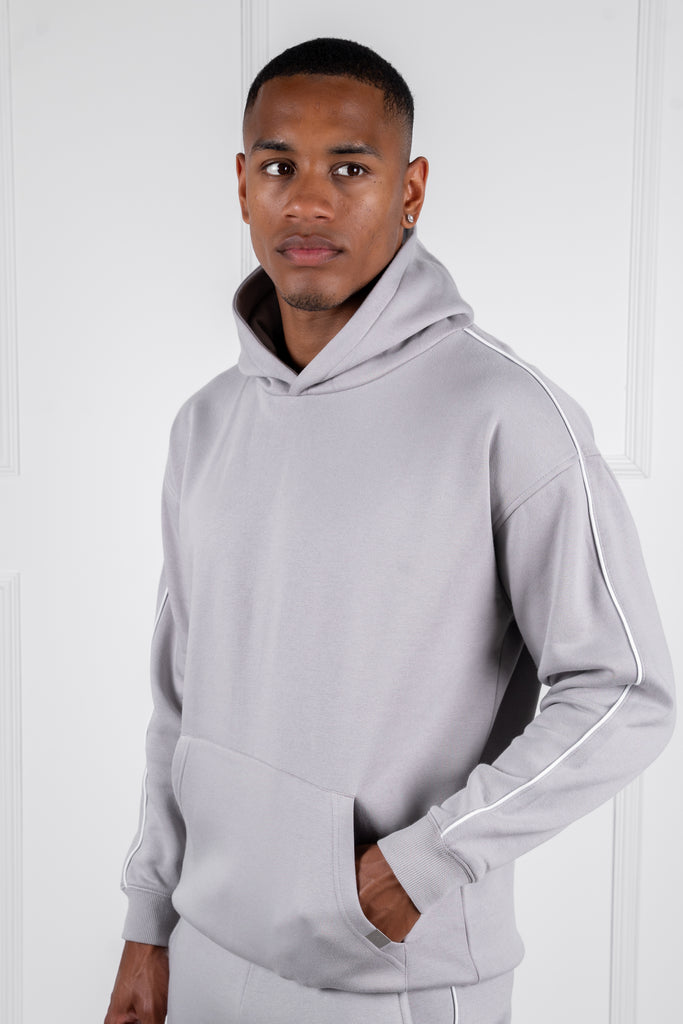 Piping Detail Hoodie - Grey