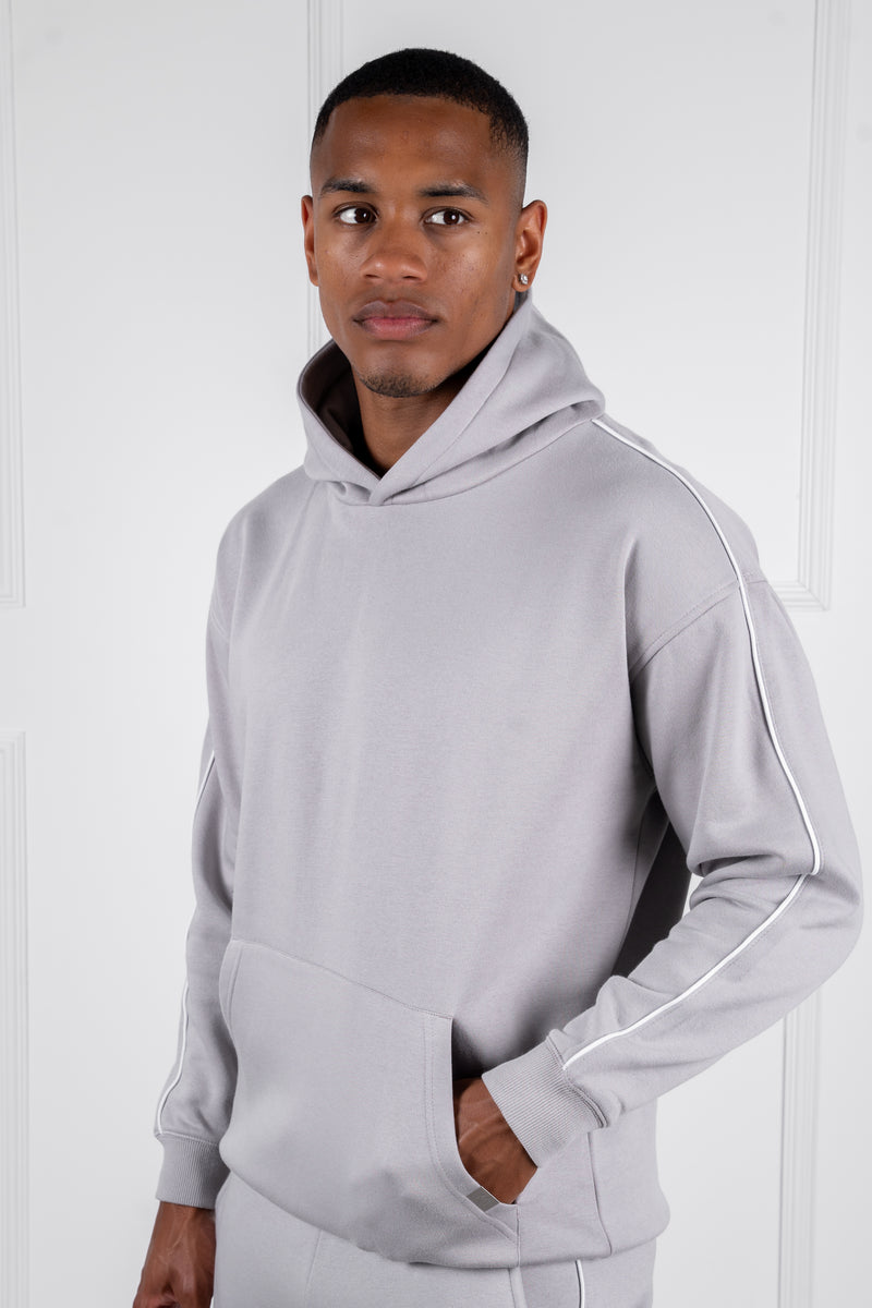 Piping Detail Hoodie - Grey