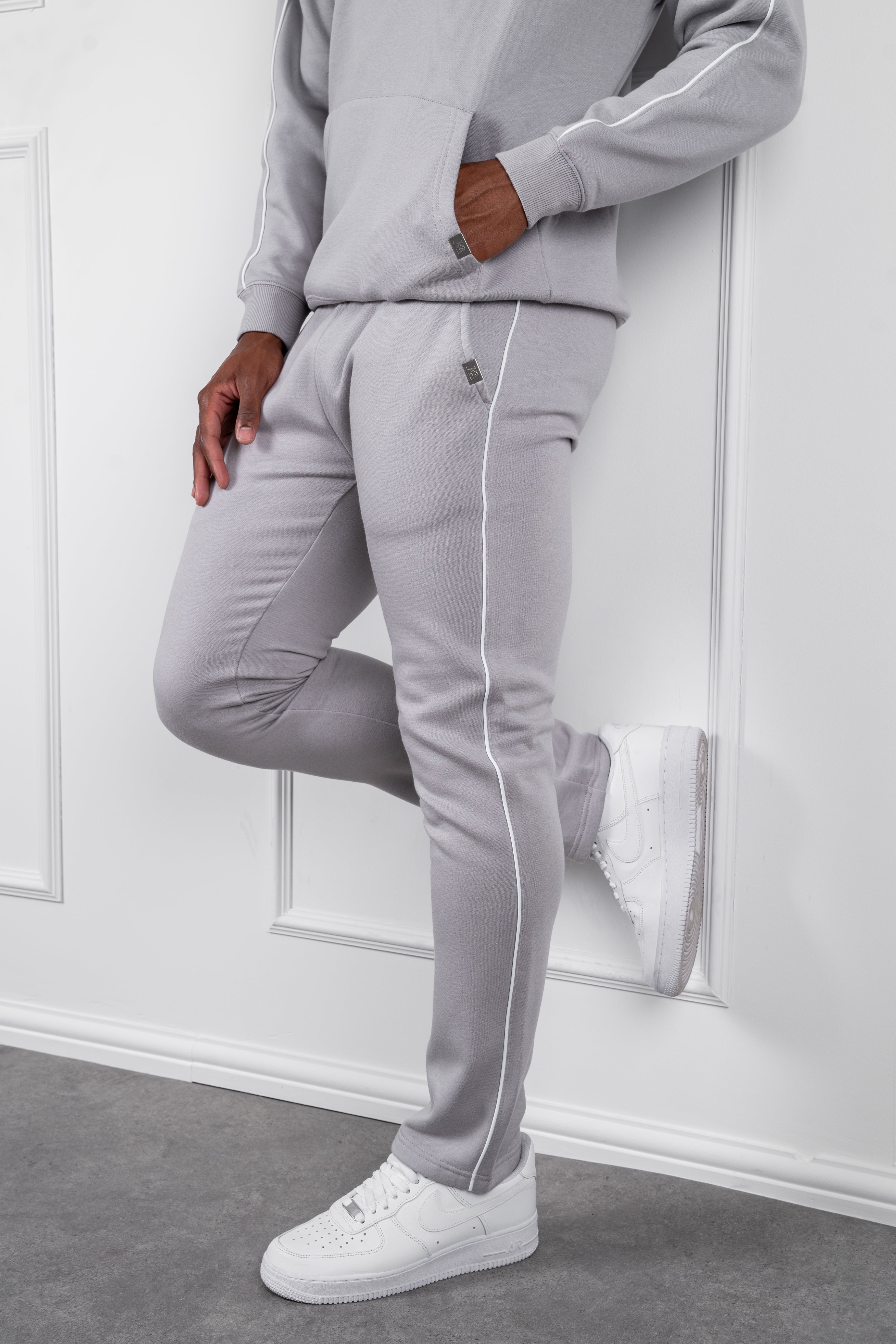 Piping Detail Straight Leg Jogger - Grey