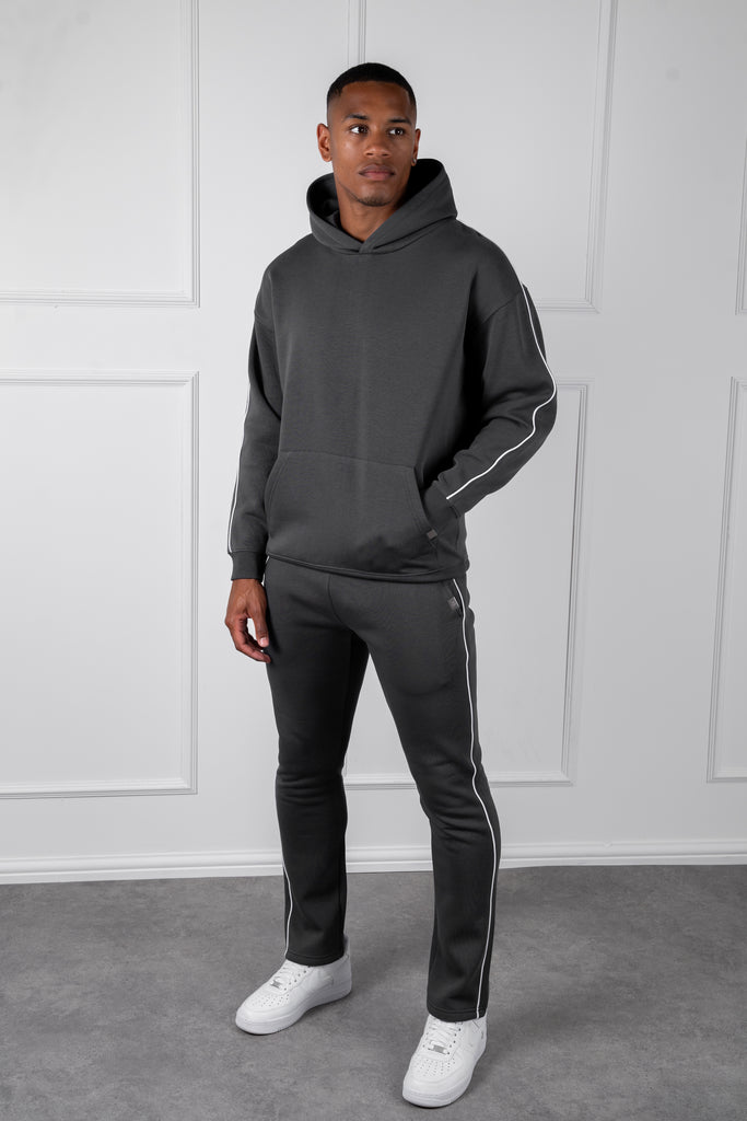 Piping Detail Hoodie - Charcoal