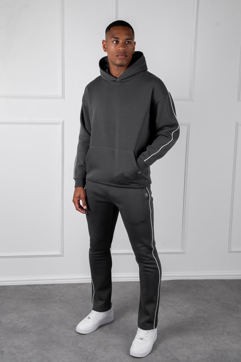 Piping Detail Hoodie - Charcoal