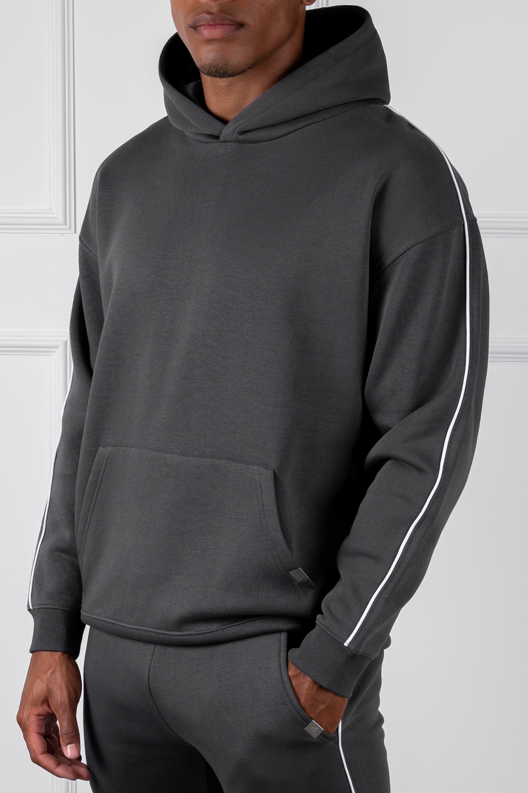 Piping Detail Hoodie - Charcoal