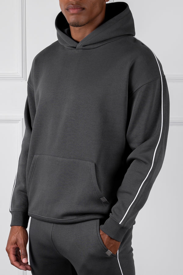 Piping Detail Hoodie - Charcoal