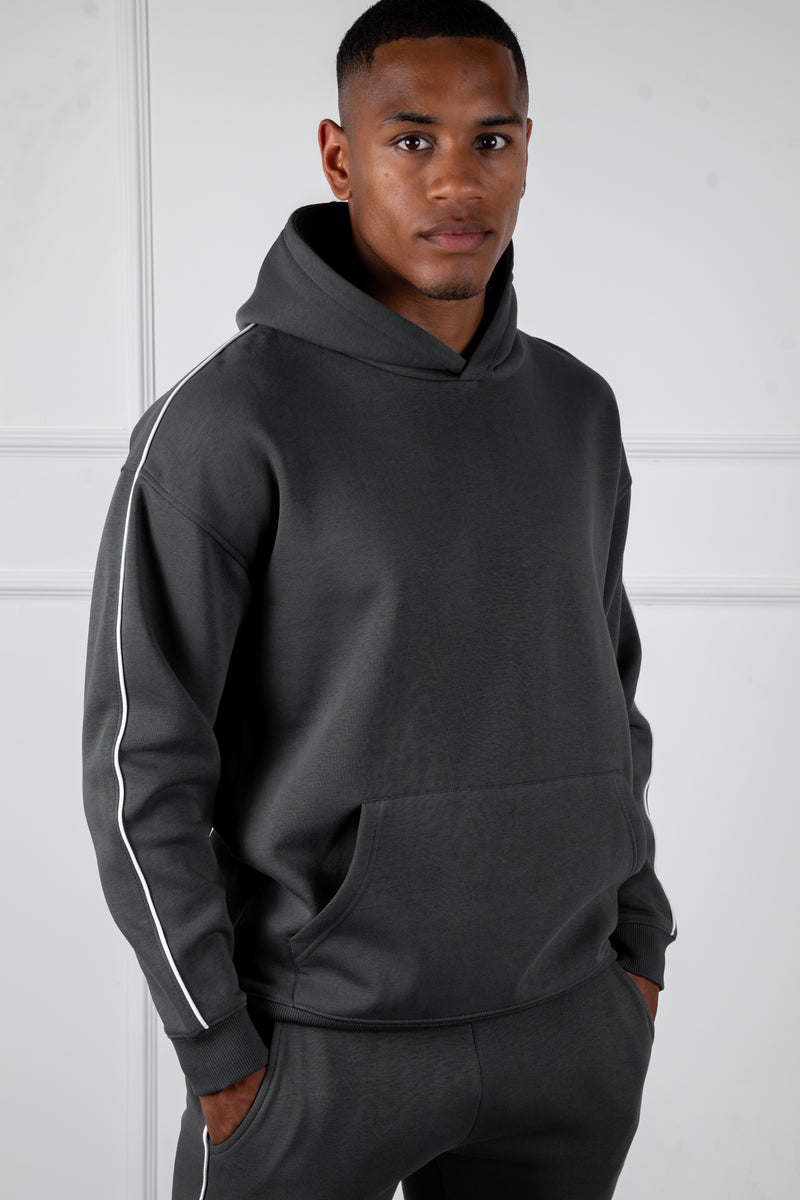Piping Detail Hoodie - Charcoal