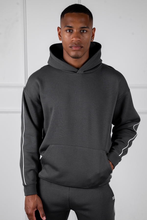 Piping Detail Hoodie - Charcoal