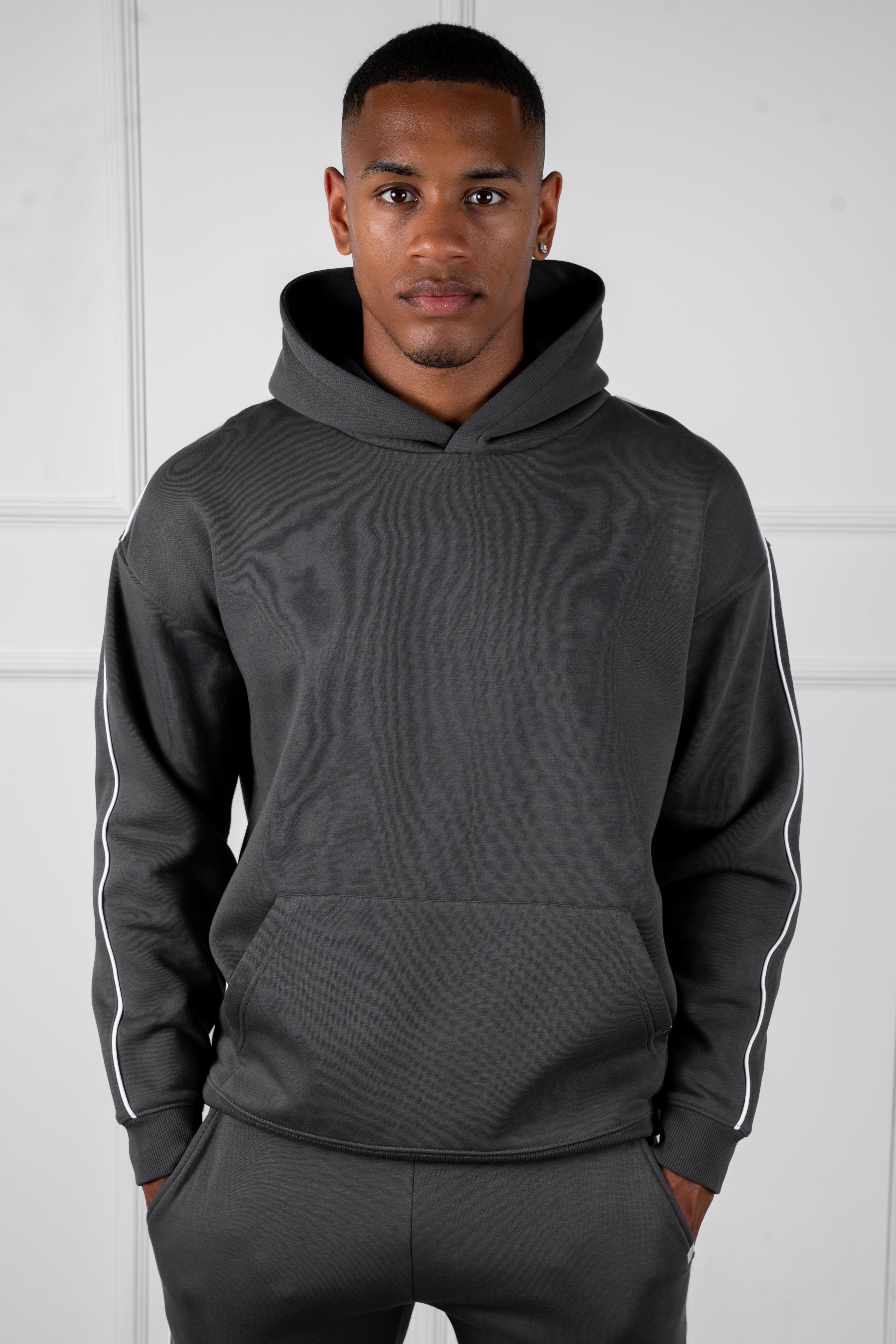 Piping Detail Hoodie - Charcoal