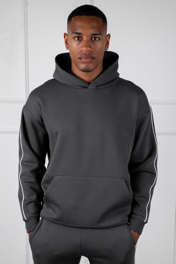 Piping Detail Hoodie - Charcoal