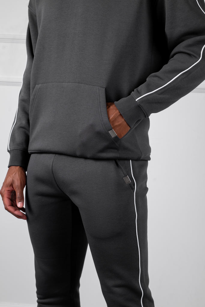 Piping Detail Hoodie - Charcoal
