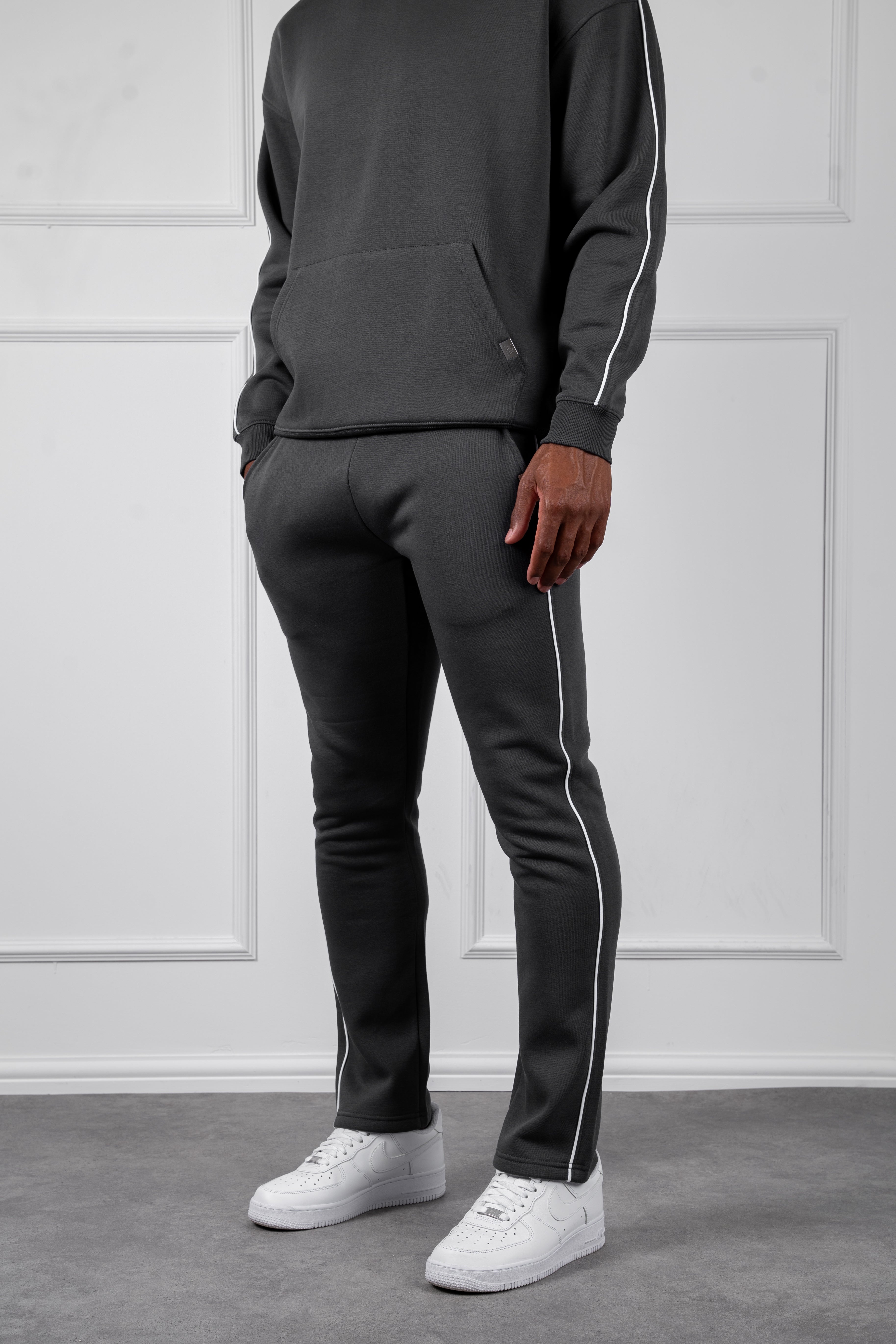 Piping Detail Hoodie - Charcoal