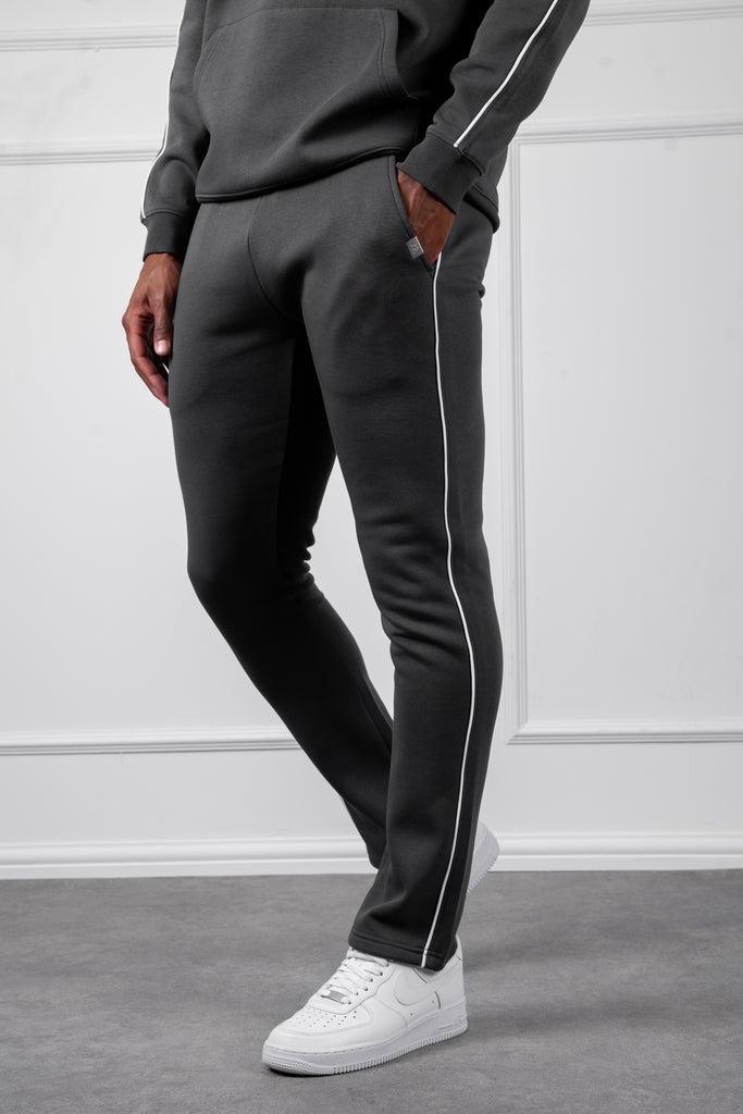Piping Detail Straight Leg Jogger - Charcoal