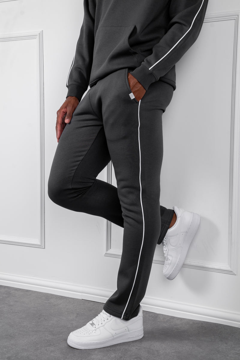Piping Detail Straight Leg Jogger - Charcoal