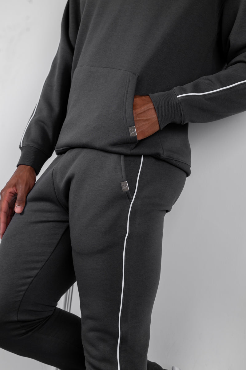 Piping Detail Straight Leg Jogger - Charcoal